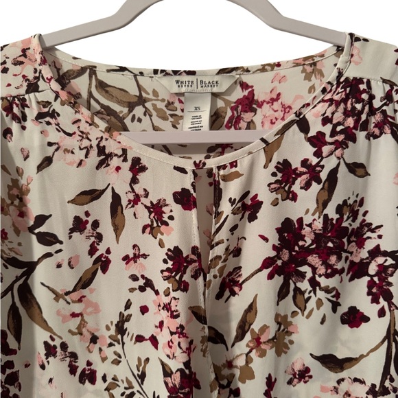 White House Black Market Floral Blouse Pink Cream Small - Picture 11 of 13